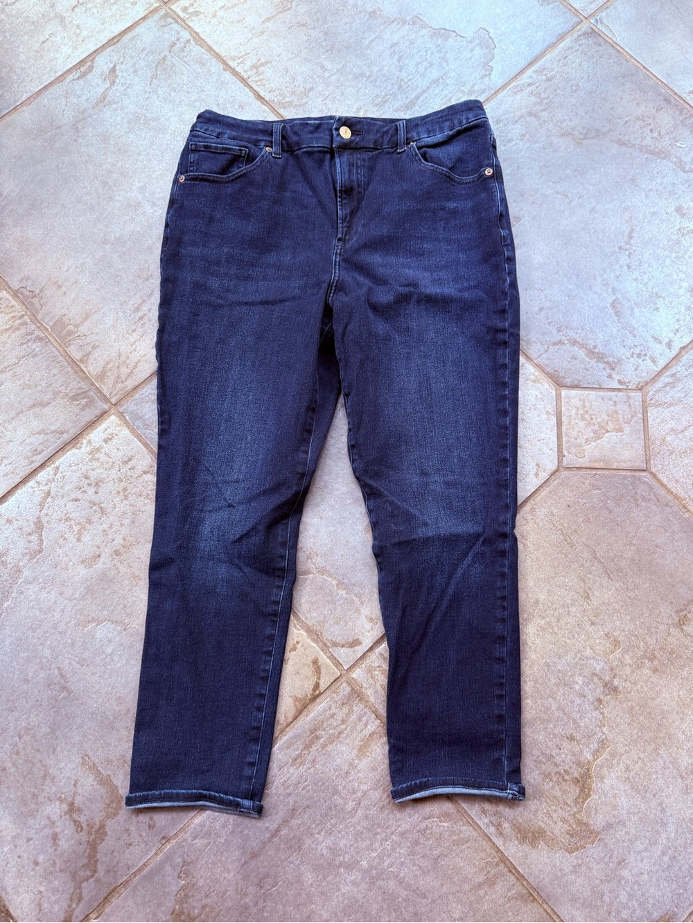 Women’s Dark Blue Stretch Jeans - Cropped Skinny High Rise